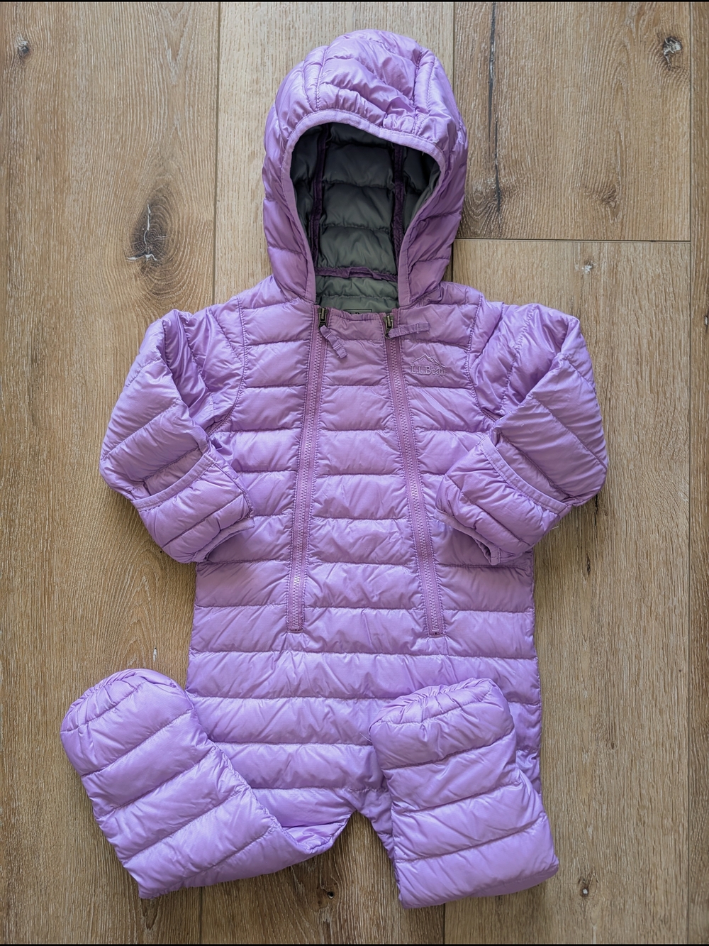 L.L. Bean 12-18m Lilac Quilted Baby Puffer Jacket Bunting with Hood